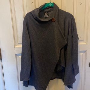 Bobeau kimono shawl jacket with wooden button navy blue heather lightweight  XS